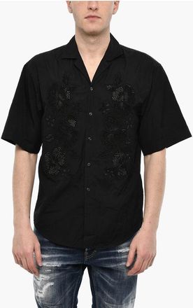 Dsquared2 Floral-Motif Short Sleeve Shirt with Rhinestone size 48