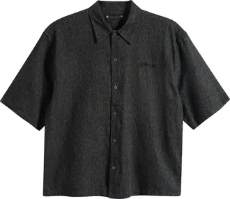 AllSaints Leopardo Organic Cotton Blend Button-Up Shirt in Iron Black at Nordstrom, Size Xx-Large