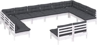 vidaXL Muebles De Jard&iacute;n 12 Pzas Y Cojines Blanco Madera Maciza Pino Vidaxl