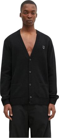 Maison Kitsun&eacute; Cardigan met Fox Head Patch - Heren - Vesten - Zwart - S - Wol - Truien & Vesten