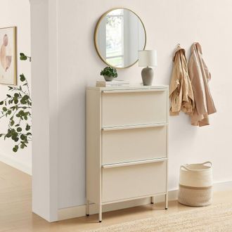 Furniturebox Eira Metal Storage Shoe Cabinet in Cream