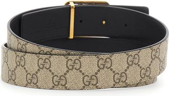 Gucci Mens Beige Reversible Belt With Gg Buckle Polyurethane