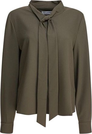 Self Portrait Twill Blouse - Dames - Blouses - Groen - M - Wol - Overhemden