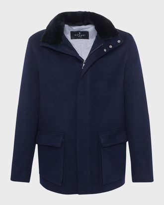 Gorski Men & apos;s Loro Piana Wool Jacket with Detachable Lamb Shearling Collar