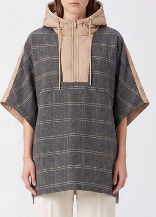Twinset Mantella corta a quadri con cappuccio e zip
