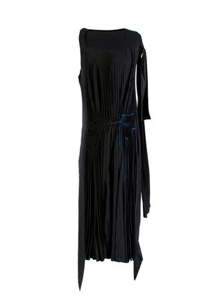 Loewe Black Pleated Asymmetric Contrast Stitch Maxi Dress Size XS