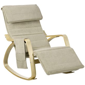 HOMCOM Rocking Chair Recliner Armchair With Adjustable Footrest - Khaki | TJ Hughes