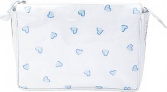 Lenora Womens Large Make Up Bag In White With Blue Hearts