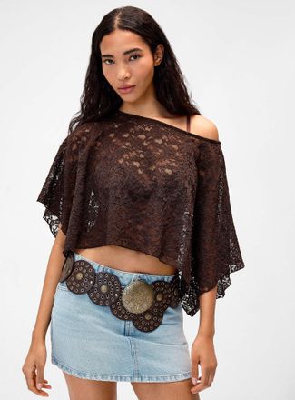 Twik Womens Pure lace cropped poncho