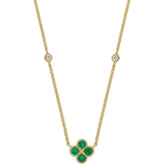 Bony Levy Emerald & Diamond Flower Pendant Necklace in 18Ky at Nordstrom Rack