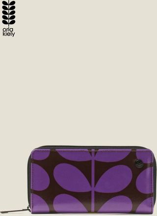 Orla Kiely Womens Purple Retro Stem Print Large Zip-Around Wallet With Card Slots - One Size
