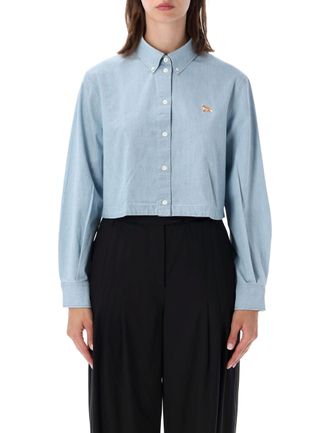 Maison Kitsun&eacute; Baby Fox Cropped Cotton Chambray Shirt