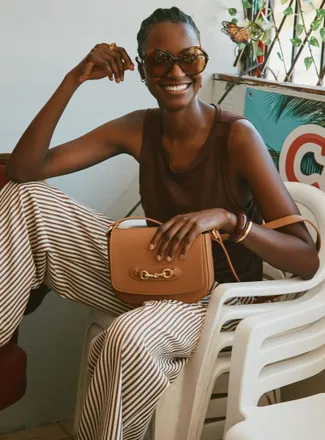 Simons Womens Metal buckle leather saddle bag Exclusive collection from Italy