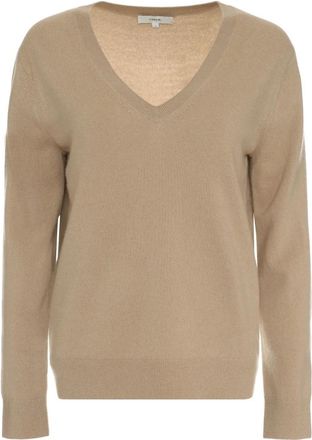 Vince Cashmere Weekend V-Neck Sweater - Dames - Cashmere truien - Bruin - S - Nylon - Truien & Vesten