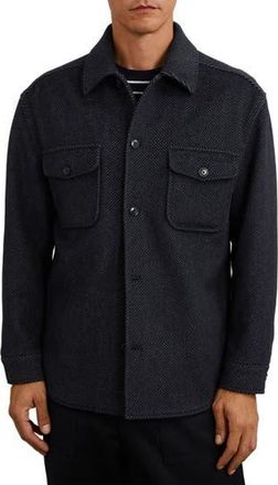 Reiss Compton Herringbone Wool Blend Shirt Jacket in Navy at Nordstrom Rack, Size Xx-Large