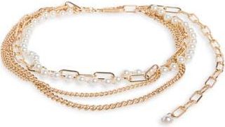 Steve Madden Faux Pearl & Mixed Chain Layered Belt in Gold at Nordstrom Rack, Size Small/medium