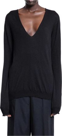 Rick Owens Truien & Vesten, Dames, Zwart, S, Wol, Maglia V Neck Pull