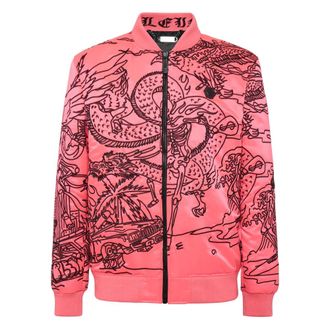Philipp Plein Jassen, Heren, Roze, L, Satijn, Satijnen Bomber Skeleton Tattoo