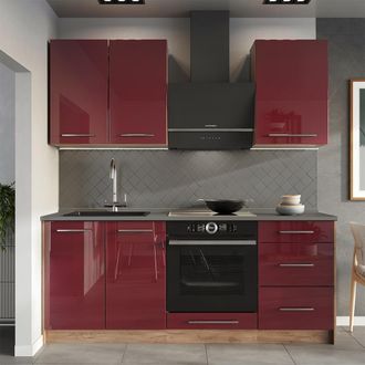 Vicco Cocina Para Solteros Fame-line, Rojo Burdeos Alto Brillo/roble Dorado, 190 Cm, Et Antracita, Vicco