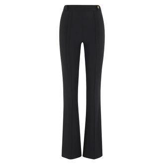 Elisabetta Franchi Wide Trousers, female, Black, Size: L Double-layer Stretch Crepe Trousers