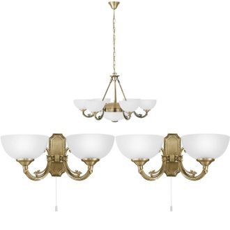 Loops Ceiling Pendant & 2x Matching Wall Lights Bronze Satin Glass Multi Chandelier in Clear