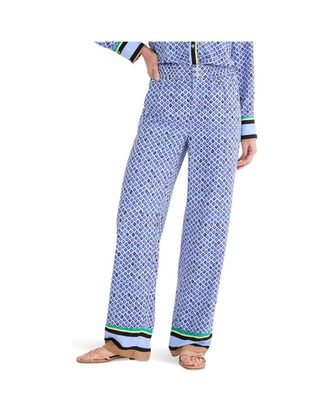 Nic+Zoe Mosaic Trim Lenox Wide Leg Pant In Blues