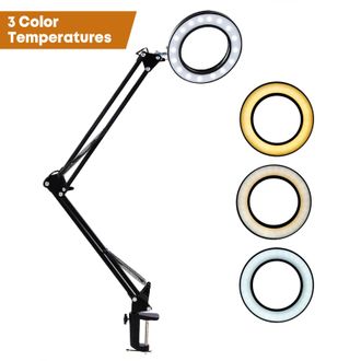 OEM L&aacute;mpara De Escritorio Con Lupa, Brazo Articulado Usb, Luz Regulable Con 3 Ajustes De Temperatura Y Efecto 5x