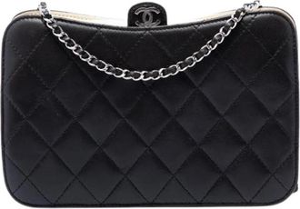 Chanel Pre-owned Gevulde Lamsvacht Crossbody Tas - Dames - Vintage Clutch - Zwart - ONE Size - Leer - Vintage