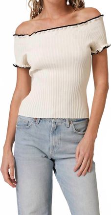 Line & Dot Reonny Off The Shoulder Sweater In Black/cream