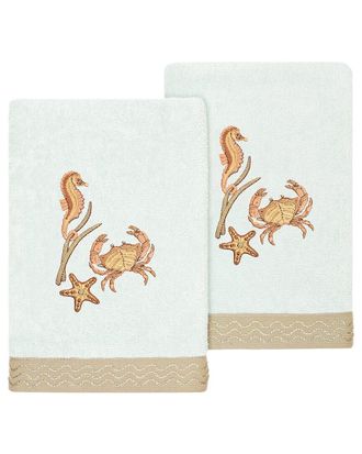 Linum Home Textiles Turkish Cotton Aaron 2Pc Embellished Hand Towel Set