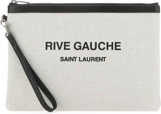Saint Laurent logo-print clutch - men - Calf Leather/Fabric - OS - White