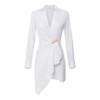 Elisabetta Franchi Short Dresses, female, White, Size: XS Striped Cotton Poplin Dress with Shirt Line