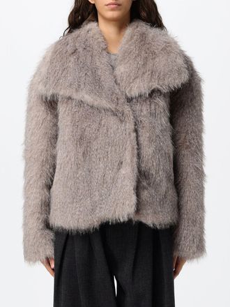 Eleh Short Relaxed Fit Faux Fur Jacket with Shawl Collar