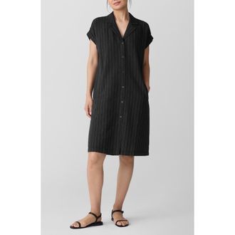 Eileen Fisher Notch Collar Organic Cotton Blend Shirtdress in Black at Nordstrom Rack, Size Xx-Small