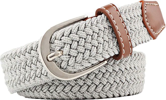 JIER Unisex Elastic Woven Belt for Jeans, Trouser lastic Braided Stretch Belt Buckle Stretchy Woven Belts (Light Grey,One Size)