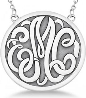 Allurez Engraved Initial Circle Monogram Pendant Necklace in Sterling Silver