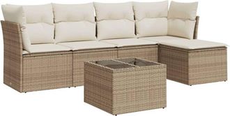 vidaXL Vidaxl - Juego De Sof&aacute;s Jard&iacute;n Con Cojines 6 Pzas Rat&aacute;n Sint&eacute;tico Beige