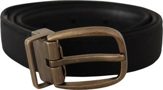 Dolce & Gabbana Zwart Grosgrain Leren Riem met Bronzen Metaal - Heren - Riemen - Zwart - ONE Size - Leer - Accessoires