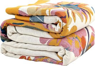 OEM Manta Estilo Boho De 200x230 Cm Con Estampado Floral Naranja/azul, Reversible, De Algod&oacute;n, Tama&ntilde;o Grande Para Sill&oacute;n O Cama
