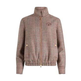 Patou Zipped High Neck Bomber Jacket - Prince of Wales - female - Patou - Light Jackets - Brown - S - Jackets