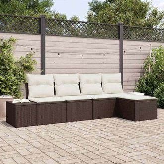 vidaXL Conjunto De Sof&aacute; De Jard&iacute;n 5 Pcs Marr&oacute;n Polirat&aacute;n Vidaxl
