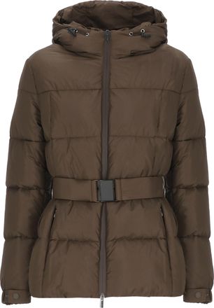 PESERICO Brown Hooded Belted Quilted Down Jacket