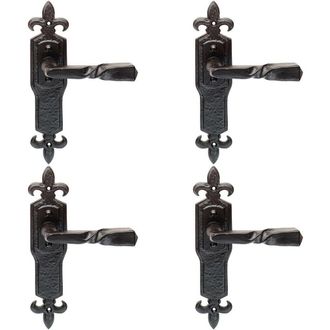 Loops 4x PAIR Forged Twisted Ornate Lever on Latch Backplate 226 x 50mm Black Antique