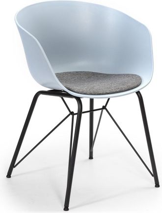 HOMN Sillón comedor color azul, patas de metal, asiento tapizado