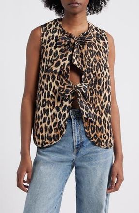 Damson Madder Tilly Leopard Print Organic Cotton Quilted Vest in Brown at Nordstrom Rack, Size 10 Us / 14 Uk