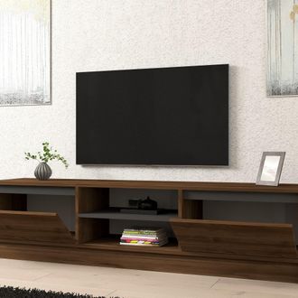 Dmora Mueble Para Tv Lurani, Un Estante, 2 Puertas, 4 Compartimentos, 180x40x45h Cm Nogal Marr&oacute;n