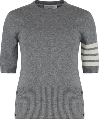 Thom Browne Gestreepte Cashmere Trui met Geribbelde Randen - Dames - Cashmere truien - Grijs - M - Kasjmier - Truien & Vesten