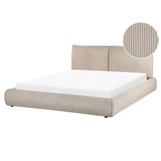 Beliani Cama De Agua Moderna Tapizada 160 X 200 Cm Somier Con Colch&oacute;n Pana Gris Pardo Vinay