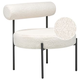 Beliani Silla Sin Reposabrazos Asiento Redondo Respaldo Enrollado Dise&ntilde;o Vintage Tapicer&iacute;a Boucl&eacute; Blanco Alpha
