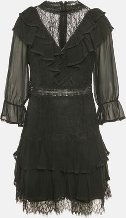 Alice & Olivia Alice + Olivia Black Crepe Lace Detail Mini Dress